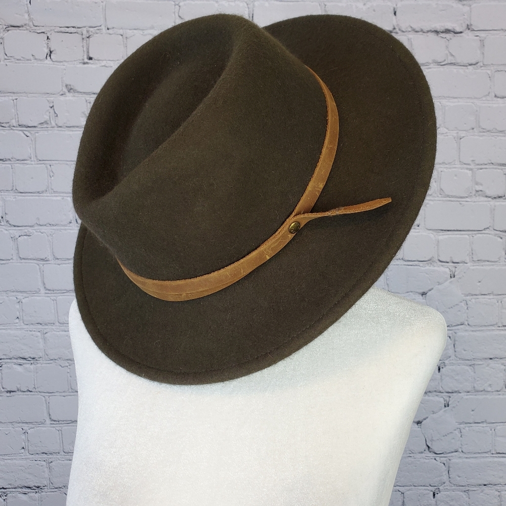 Frye olive green wool wide brim Fedor Hat sz. Med - Picture 1 of 14
